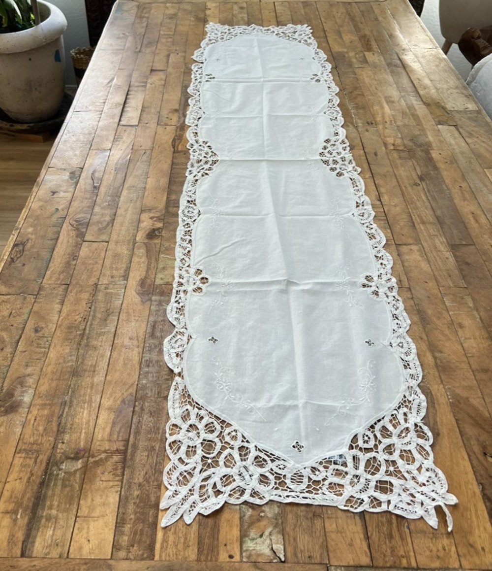 Imperial Elegance Table Runner Doily Dining Room Vintage White 64 x 15 in